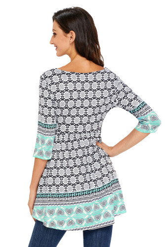 Mint Splice Accent Floral Elegant Long Top