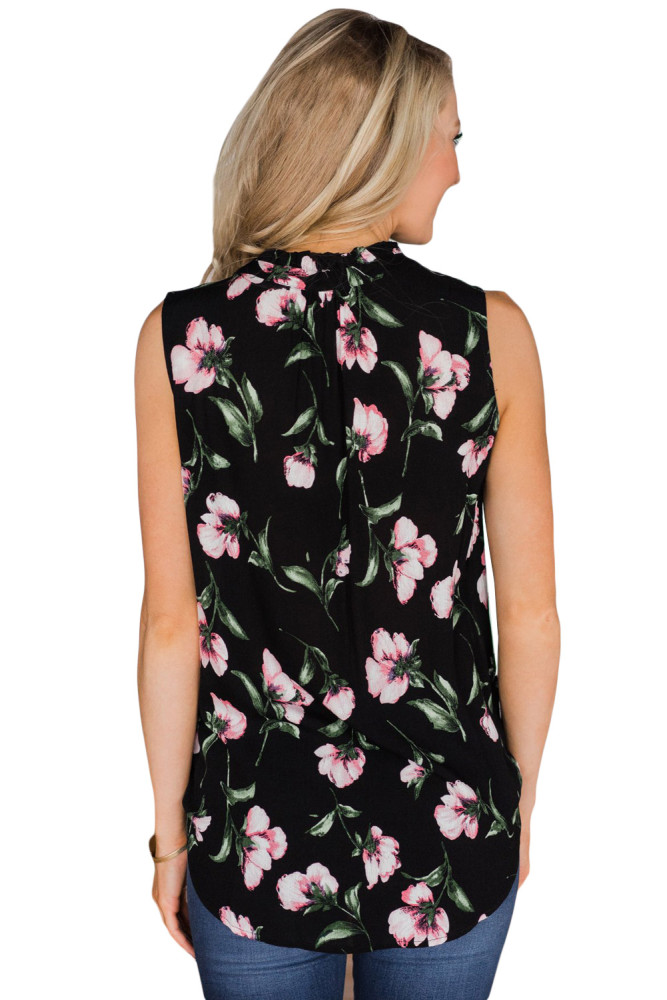 Black Finesse Neck Tie Chiffon Tank Top