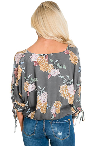 Vanilla Floral Button up Top in Gray