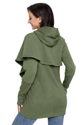 Army Green Tulip Wrap Cape Style Long Sleeve Hoodie