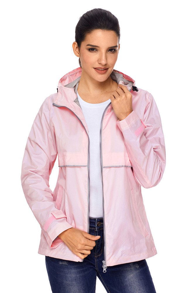 Light Coral Women Zipper Lapel Suit Blazer with Foldable Sleeve