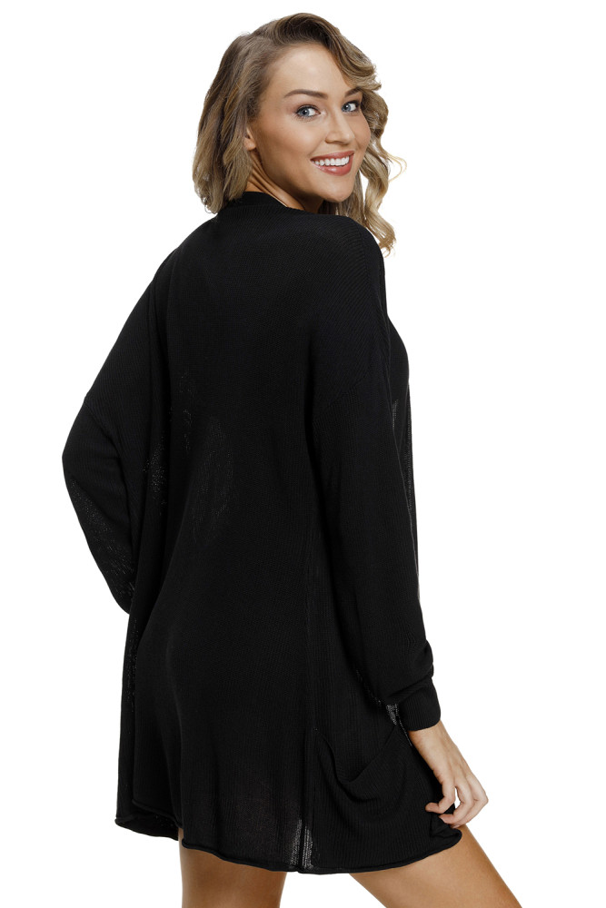 Black Lightweight Knit Cardigan with Pockets