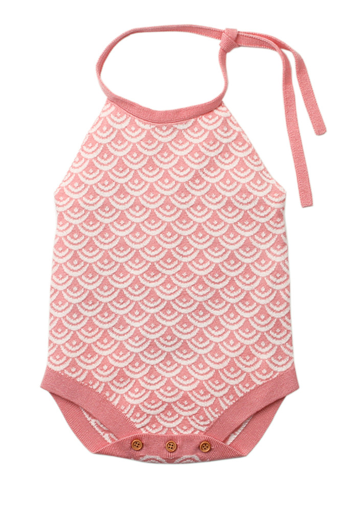Red Newborn Baby Sleeveless Knit Scale Romper