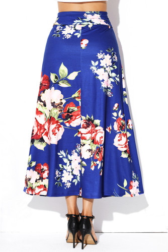 Blue Vibrant Floral Print Long Maxi Skirt
