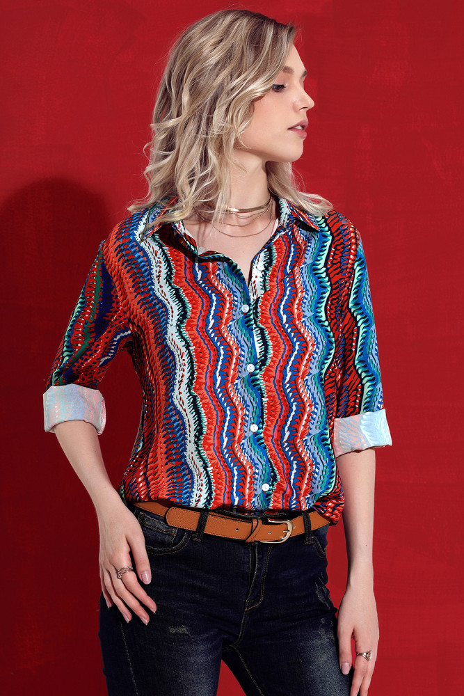 Eye-catching Zigzag Long Sleeve Button Down Shirt