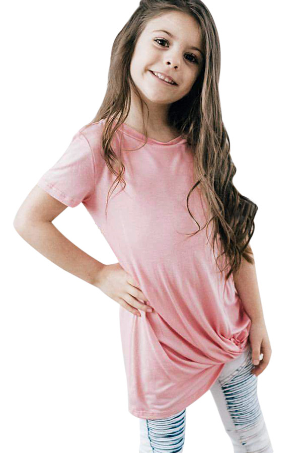 Pink Twist Drape Short Sleeve Tee for Girls