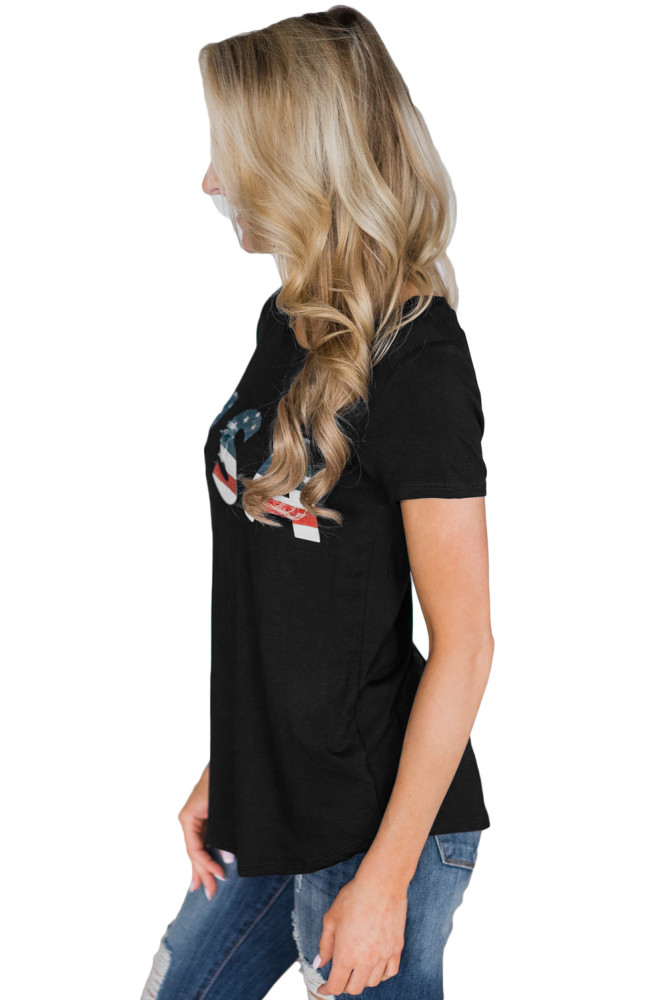 Black Home Grown USA Flag Short Sleeve Tee Top
