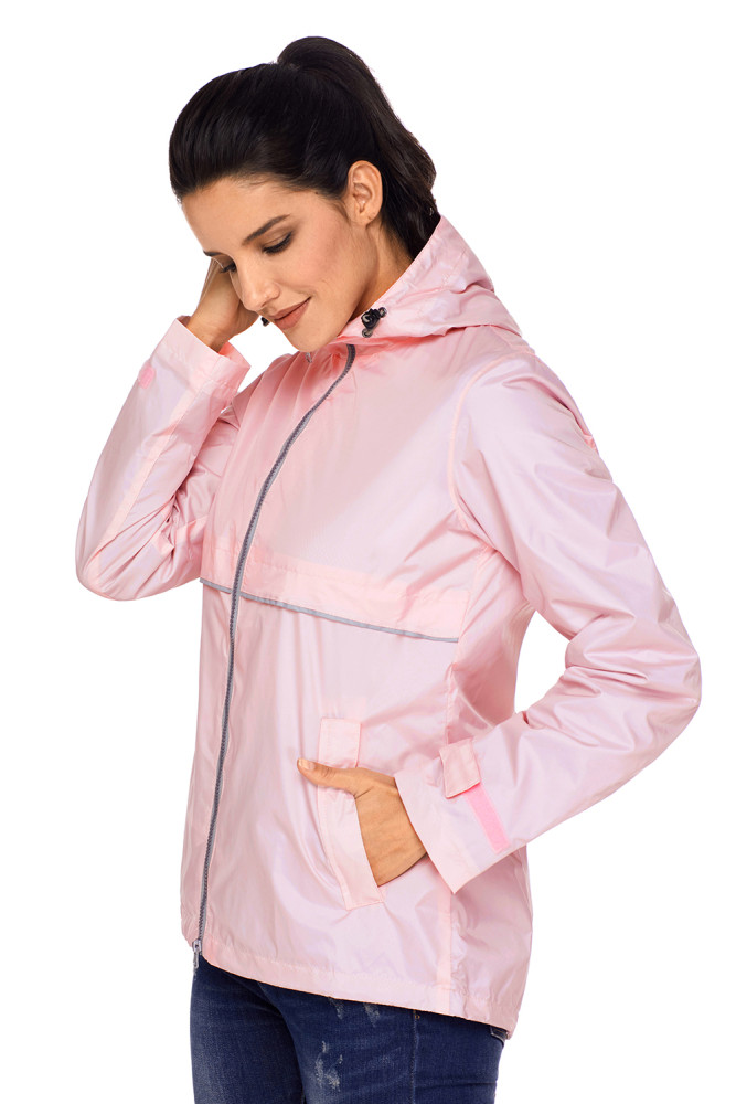 Light Coral Women Zipper Lapel Suit Blazer with Foldable Sleeve