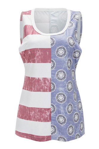 Trendy Flag Pattern Patchwork Casual Tank Top
