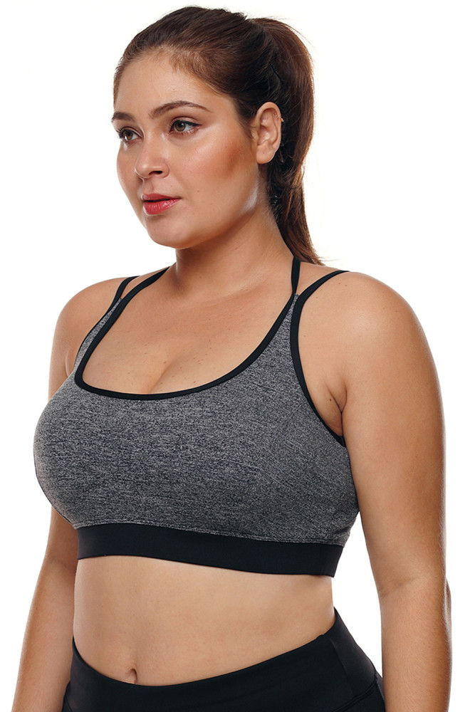 Grey Plus Size Cross-strap U-shaped Neck Sport Bra