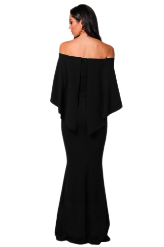 Black Off Shoulder Poncho Gown Mermaid Dress
