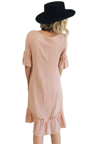 Blush Pink Half Sleeves Wide Ruffle Hem Midi Dress