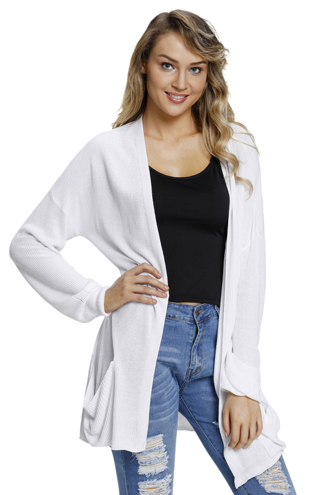 White Lightweight Knit Cardigan with Pockets