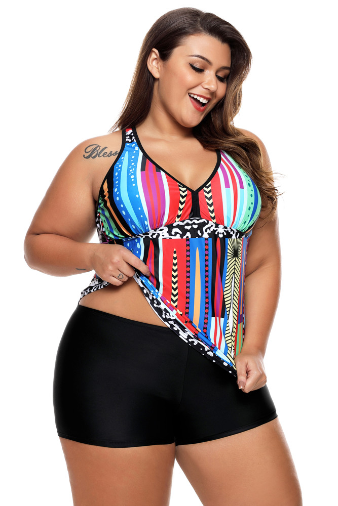 Stylish Multiple Print Tankini and Shorts