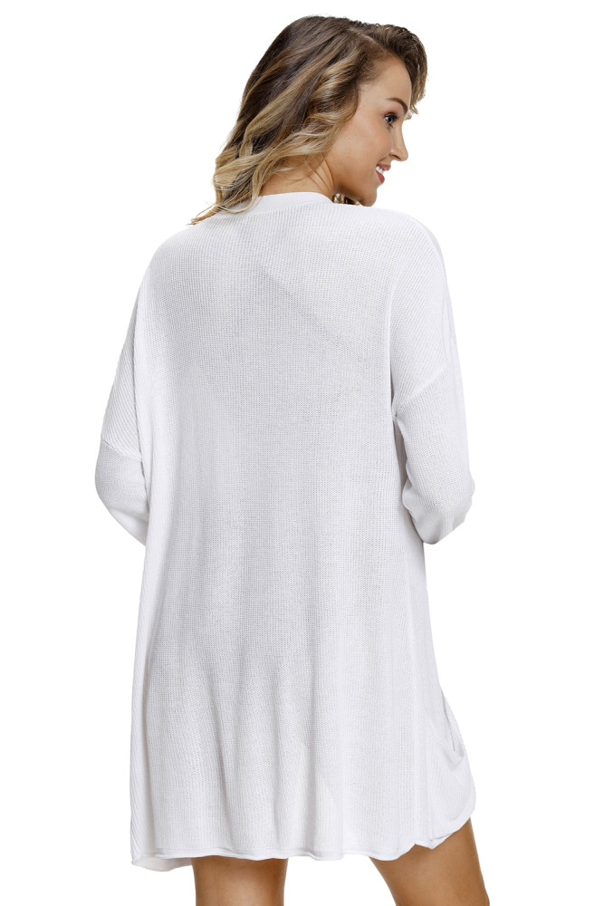 White Lightweight Knit Cardigan with Pockets