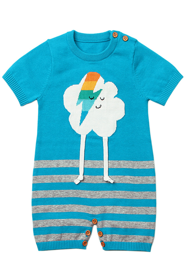 Blue Cute Cloud Pattern Knit Newborn Baby Romper