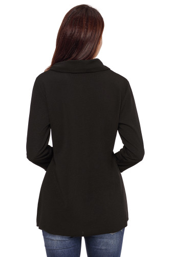 Black Button Detail Asymmetric Cowl Neck Sweatshirt