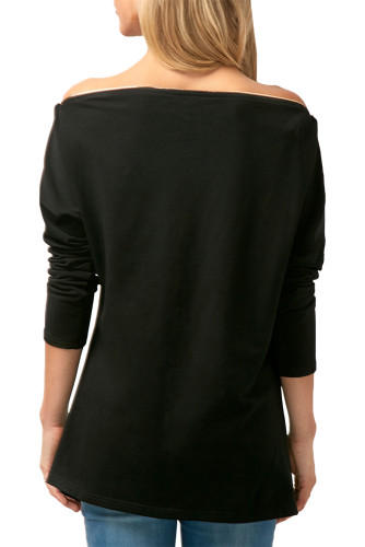 Black Zipper Embellished Asymmetric Hem Blouse
