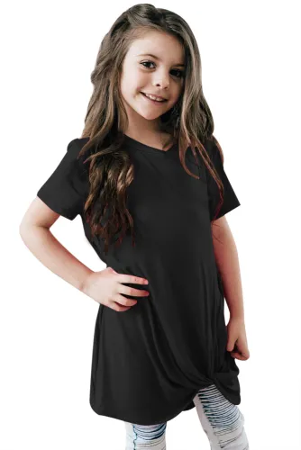 Black Twist Drape Short Sleeve Tee for Girls