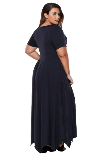 Navy Plus Size Jersey Handkerchief Hem Dress