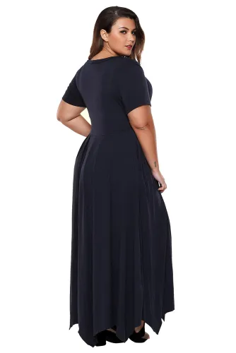 Navy Plus Size Jersey Handkerchief Hem Dress