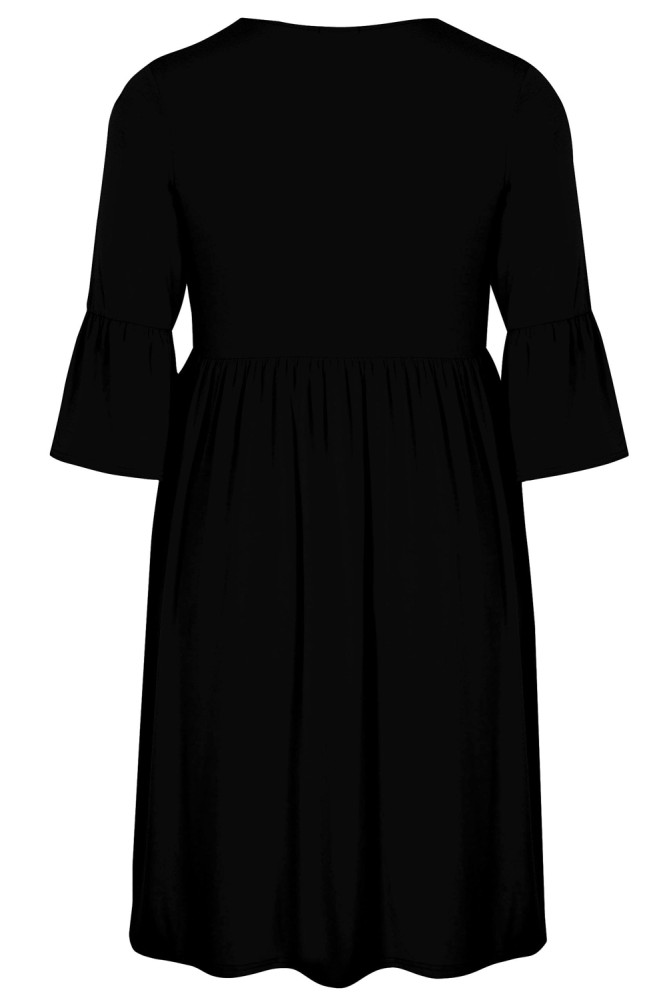 Black Flute Sleeves Plus Size Jersey Dress