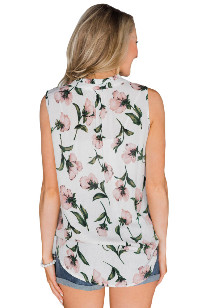 White Finesse Neck Tie Chiffon Tank Top