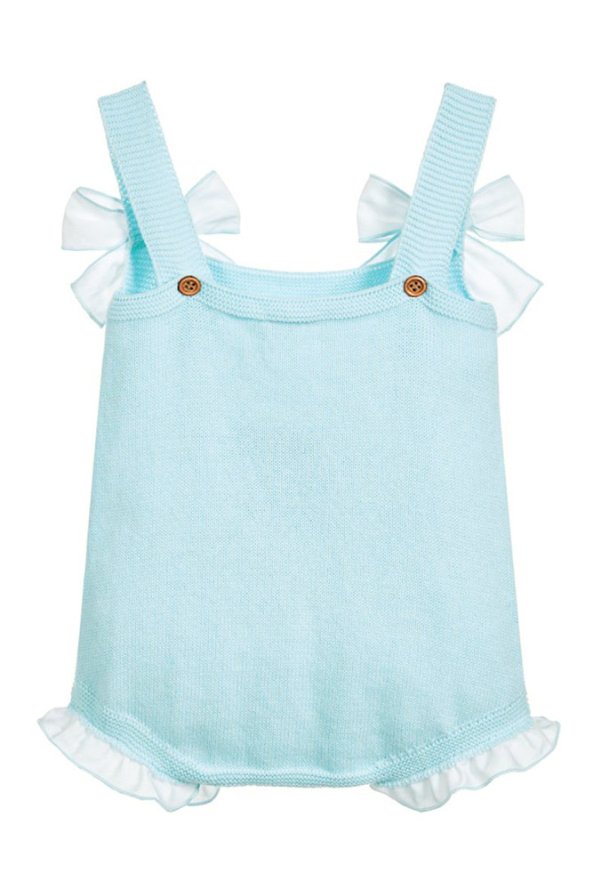 Baby Blue Bowknot Baby Girl Knit Cotton Romper