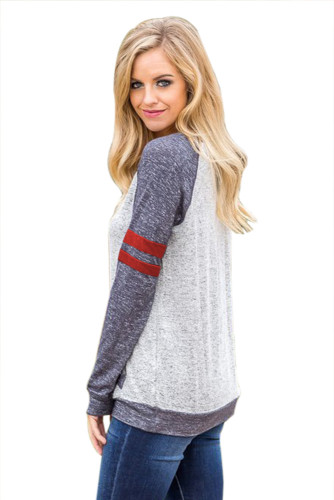 Contrast Stripes Gray Sleeves Womens Sweatshirt
