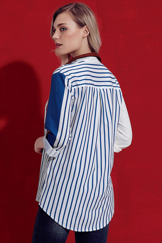 Orange Indigo Striped Long Sleeve Button Down Shirt