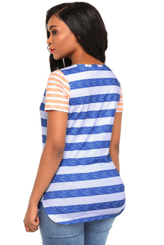Blue Orange Striped Tee for Women