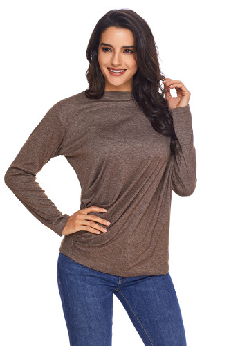 Coffee Draped Round Neck Sweatshirt for Women