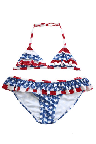 Layered Ruffle Trim American Flag Bathing Suit