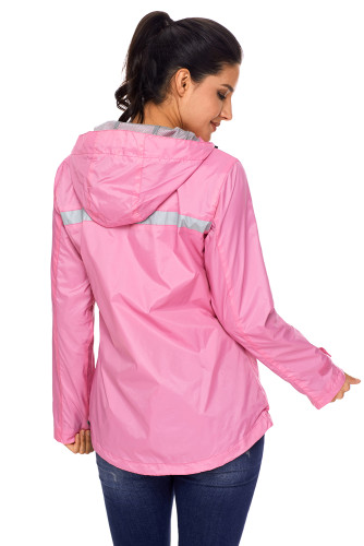 Pink Women Zipper Lapel Suit Blazer with Foldable Sleeve
