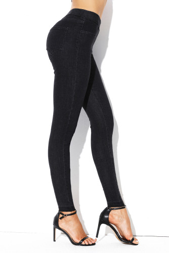 Black Elastic Waist Jeans Stretch Pants for Women