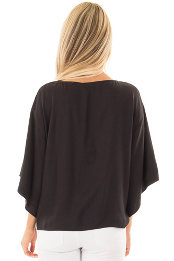 Black Tie Front Comfy Kimono Blouse