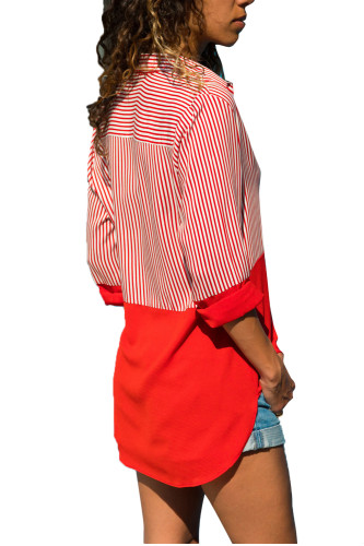 Red Pinstripe Color Block Relaxed Boyfriend Shirt