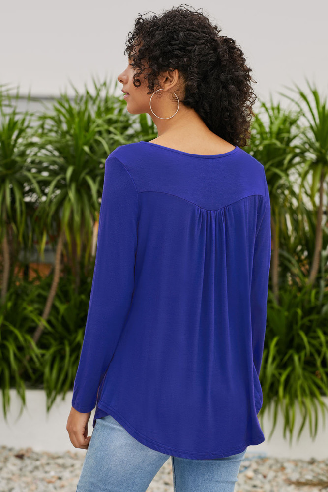 Blue Long Sleeve Button up Pleated Tunic