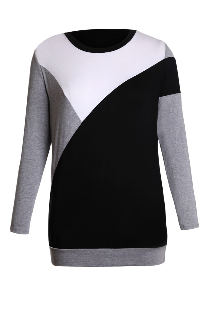 Black Shoulder Slope Trio Color Block Sweatshirt