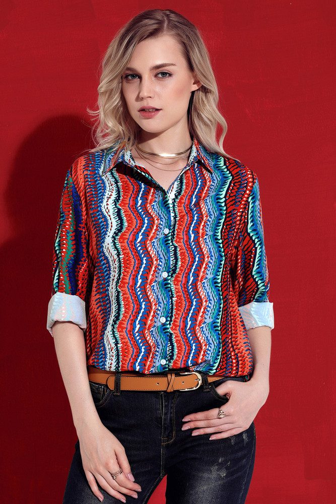 Eye-catching Zigzag Long Sleeve Button Down Shirt