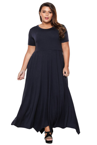 Navy Plus Size Jersey Handkerchief Hem Dress