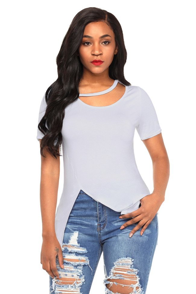 White Asymmetric Split Detail One String Shirt