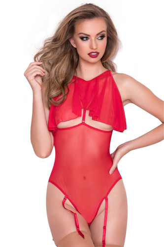 Red Just A Peek Teddy Garter Set