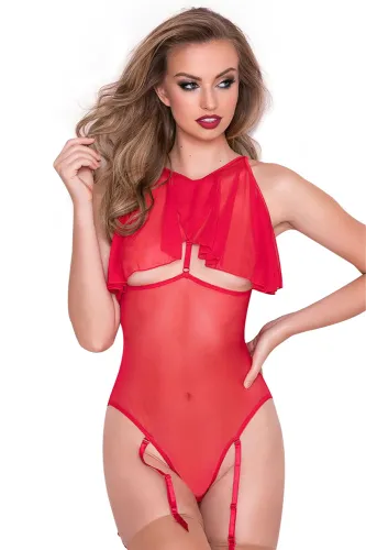 Red Just A Peek Teddy Garter Set