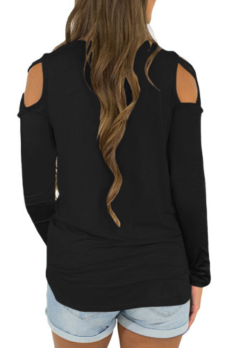 Black Crisscross Cold Shoulder Long Sleeve Shirt