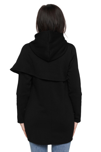 Black Tulip Wrap Cape Style Long Sleeve Hoodie