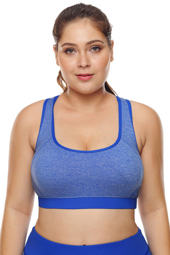 Heathered Royal Blue Piping Trim Racerback Workout Bra