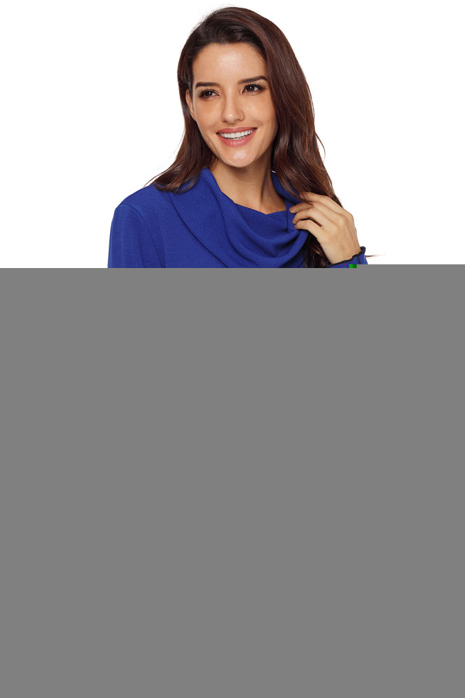 Royal Blue Button Detail Asymmetric Cowl Neck Sweatshirt