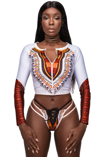 White African Print Zipped Tankini and Strappy Lace Up Swimsuit