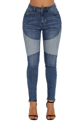 Blue Retro Patch Front Ankle Zipped Jeans